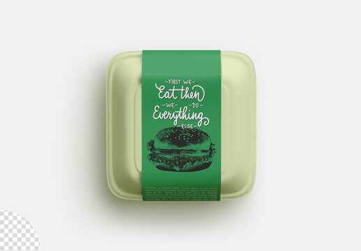 Takeaway Food Container Box Label Packaging Mockup Isolated