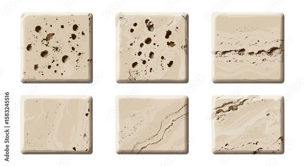 Poster collection of six rectangular blocks displaying varying textures and imperfections on a white backgr