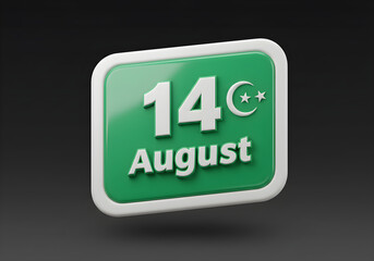 14 August Badge with Star and Crescent | Pakistan Independence Day Icon for National Holiday Events and Social Media Promotions