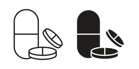 Pills icon in flat and liner trendy style for app ui designs