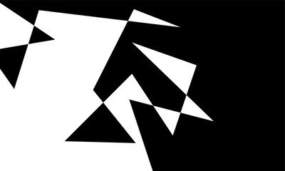 A monochrome, abstract graphic. Angular shapes in black and white are arranged as vector art,