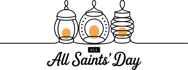 All Saints' Day Three Line Art Lanterns with Lights