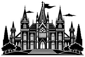 Fototapeta premium Gothic cathedral architectural sketch silhouette isolated on transparent background