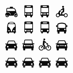 Naklejka premium Collection of Transportation Icons Vehicles Silhouettes