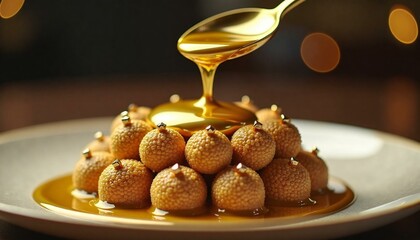 Molten Gold Liquid Pours on Sculptural Dessert.