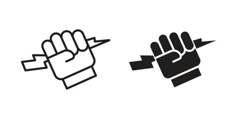 Fototapeta premium Hand with Power icon in flat and liner trendy style for app ui designs