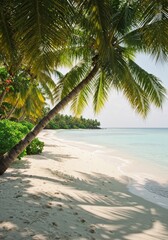 Fototapeta premium Tranquil Tropical Beach Scene with Palm Trees