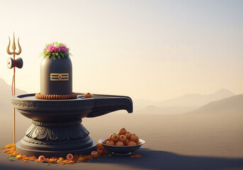 Lord shiva symbol with worship of Shiva Ling design background for festival template. 