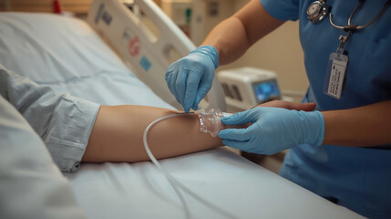 Nurse Administering an IV Drip to a Patient