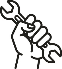 Hand Holding Wrench Line Art Illustration Symbolizing Repair Construction or Maintenance Services with a Clean and Modern Design for Various Creative Projects