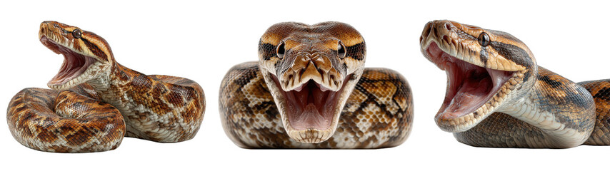 set of python snake coiled isolated on transparent background