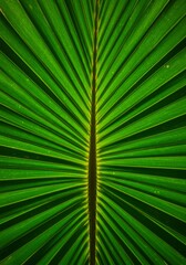 Close Up of Vibrant Green Palm Leaf Texture