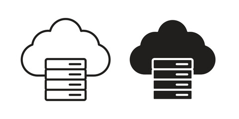 Cloud server icon in flat and liner trendy style for app ui designs