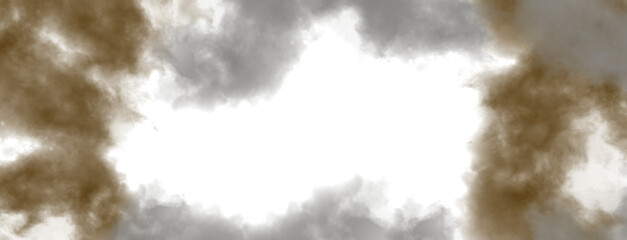Abstract grey and dark brown smoke effect isolated on transparent background, rising fog vapor or fire steam overlay, graphic design element