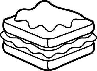Lasagna Slice Line Drawing – Layered Pasta with Wavy Noodles and Filling