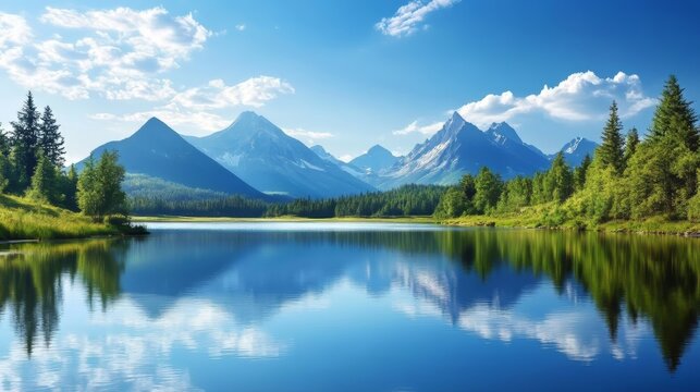 AI-generated lake and mountain landscape with calm water