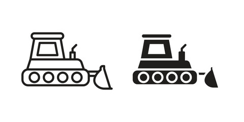 Bulldozer icon in flat and liner trendy style for app ui designs