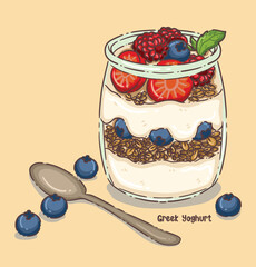 Layered Yogurt Parfait with Berries and Granola in a Jar