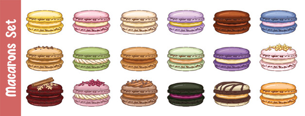 Diverse Set of Macarons with Various Flavors and Toppings