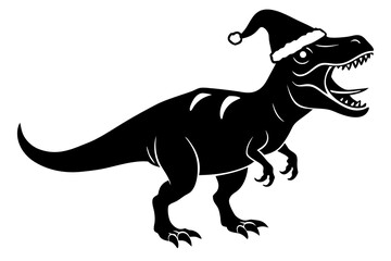 Fototapeta premium Funny T-Rex Wearing Tiny Santa Hat Roaring – Festive Dinosaur Vector Art