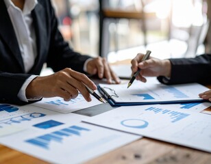 Team business consulting meeting, discussing finance strategy and investment planning. Ideal for visuals on corporate brainstorming, project development, or financial advisory concepts
