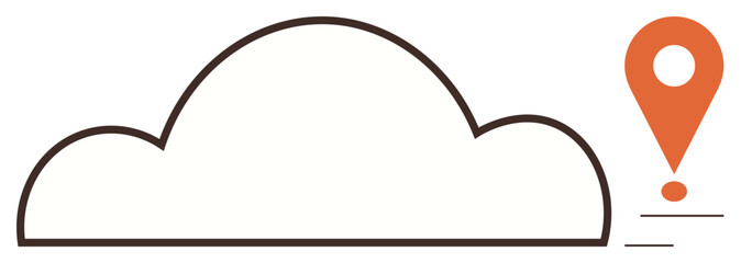 Outline of a cloud paired with an orange navigation pin and motion lines. Ideal for technology, networking, cloud computing, geolocation, navigation, logistics, mobility, and simple flat metaphor
