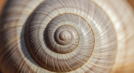 Close-up view of a snail's shell, showcasing its intricate spiral pattern.