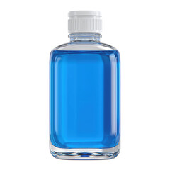 Transparent bottle filled with blue liquid isolated on a transparent background