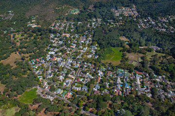 Aerial view of the hillside of the upmarket suburb of Newlands in the southern suburbs of Cape Town