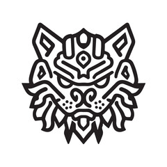 Vector illustration of a mythical lion mask, combining fierce animal features with fantasy or cultural elements