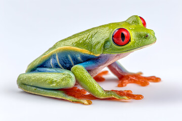 Obraz premium Colorful Red-Eyed Tree Frog on White Background