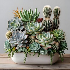Fototapeta premium Macro Photograph of Succulent and Cactus Plants in Soft Light | Succulents and Cactus Arrangements