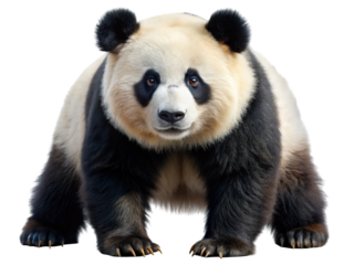 A majestic giant panda bear with distinctive black and white fur stands facing forward isolated on transparent background