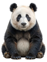 Obraz premium Close up portrait of a giant panda sitting peacefully with a gentle expression and detailed fur texture isolated on transparent background