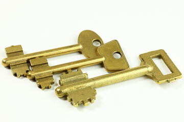Brass key for opening the lock in the house.