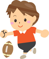 ラグビーボールを蹴る笑顔の男の子のイラスト