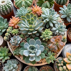 Fototapeta premium Macro Photograph of Succulent and Cactus Plants in Soft Light | Succulents and Cactus Arrangements