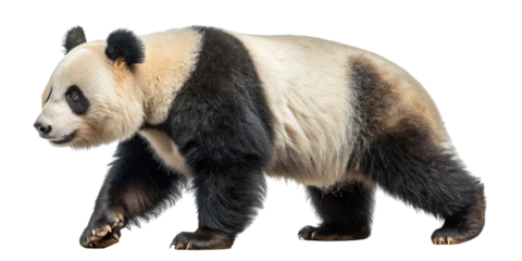 A giant panda walking with its distinctive black and white fur pattern isolated on transparent background