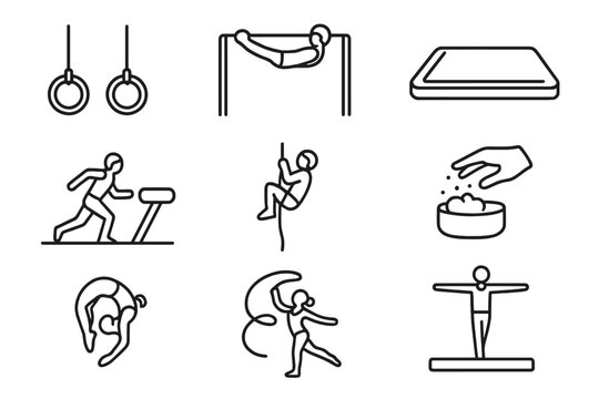 Gymnastics, fitness line icon set. exercise, athletic activity collection