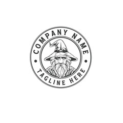 Obraz premium Round Vintage Wizard Logo with Bearded Wizard for company branding