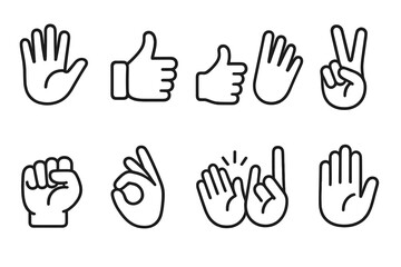 Obraz premium Hand gesture line icon set. thumbs up, peace sign, fist, and more