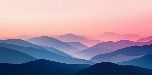 A beautiful mountain range with a pink and blue sky
