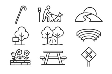 Outdoor recreation line icon set: nature, hiking, camping, adventure icons collection
