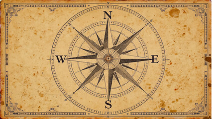 Fototapeta premium Antique compass rose on aged parchment navigation direction