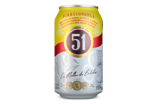 S&atilde;o Paulo, Brazil, July 10, 2025, can of cacha&ccedil;a 51isolated on a white background

