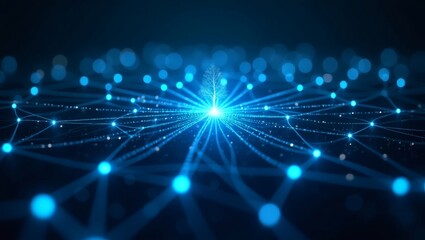 Obraz premium a network of interconnected nodes, representing a complex web of digital connections, shining in shades of blue, showcasing the power of data