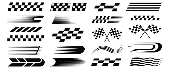 Racing stripes and checkered flag elements with speed lines