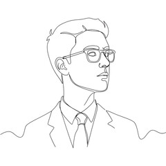 Young successfull businessman in suit and glasses with confident expression  on transparent background