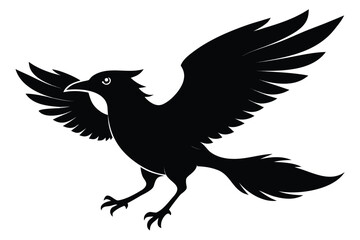 Obraz premium Black silhouette of a bird with wings spread and legs extended