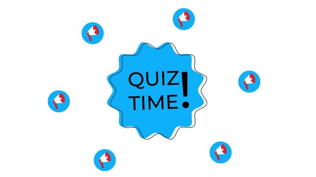 Quiz time text with megaphone flat design animaton on white background  for presentation. Available in 4k